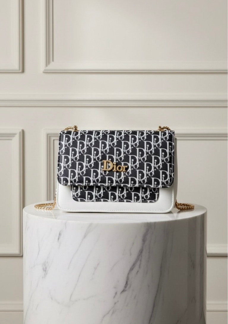 Monochrome Logo Print Chain Flap Bag