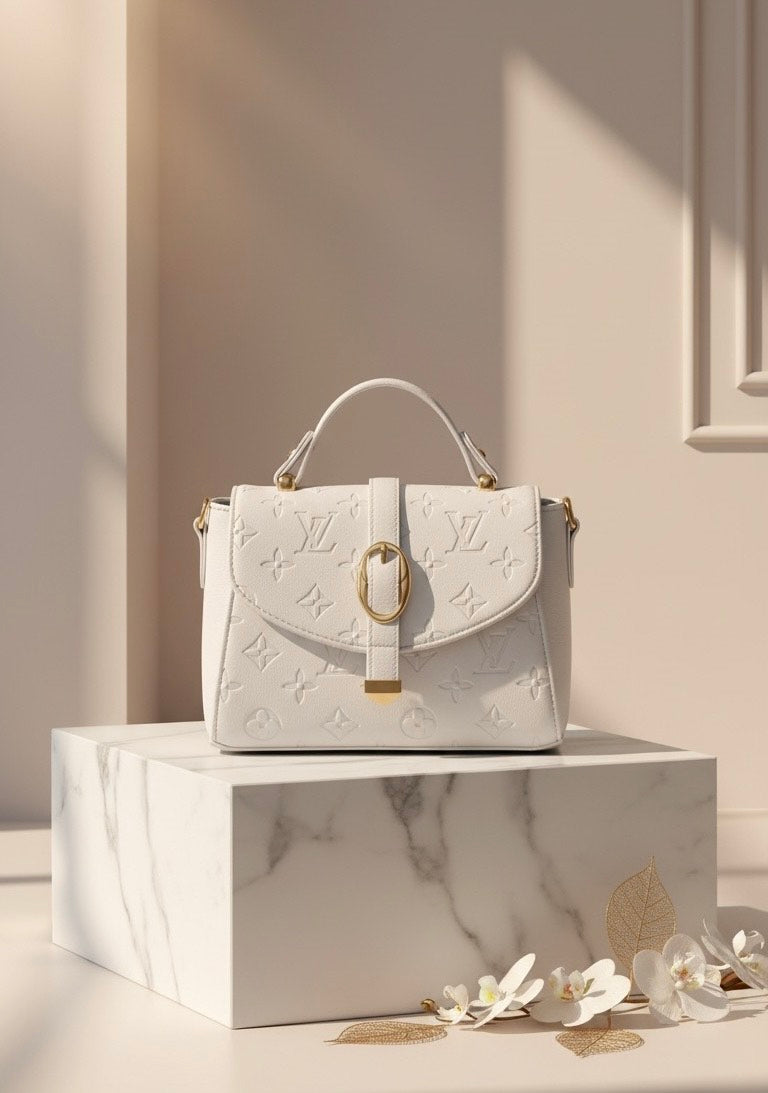White Monogram Gold Buckle Handbag