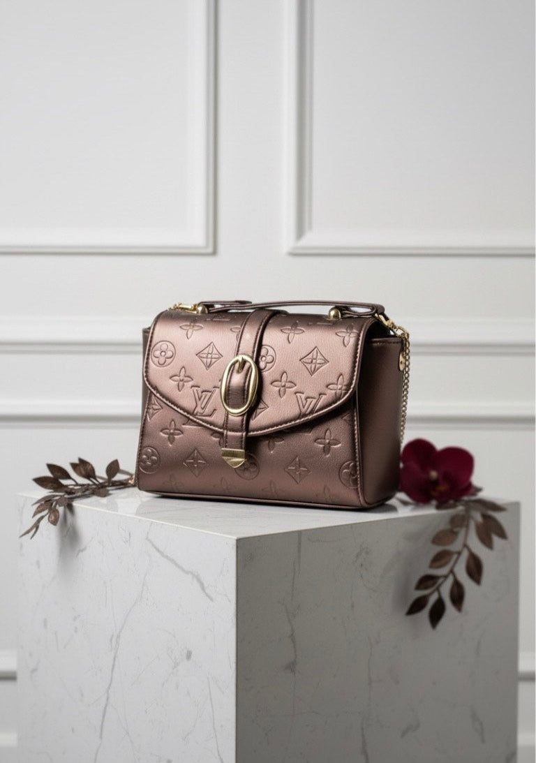 Metallic Bronze Monogram Gold Buckle Handbag