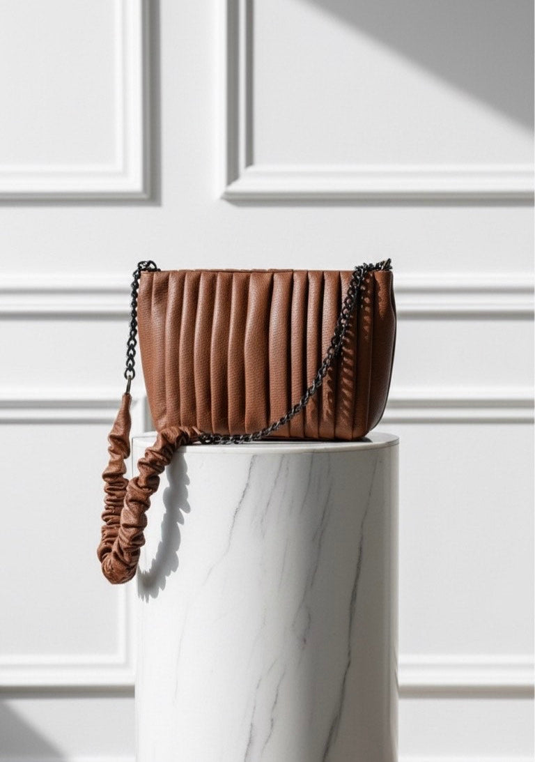 Pleated Ruched Sling Bag in Mocha