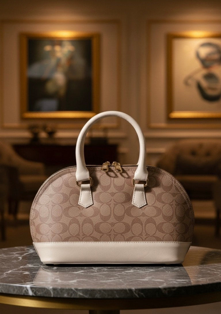 Signature Print Dome Satchel with Contrast Trim